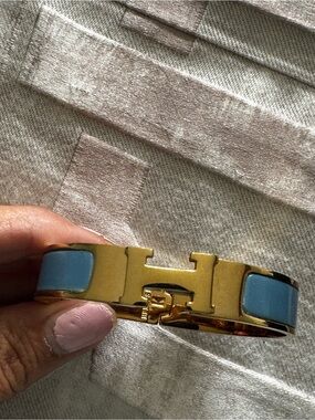 Gold-Tone Bracelet with Blue Enamel Inlay